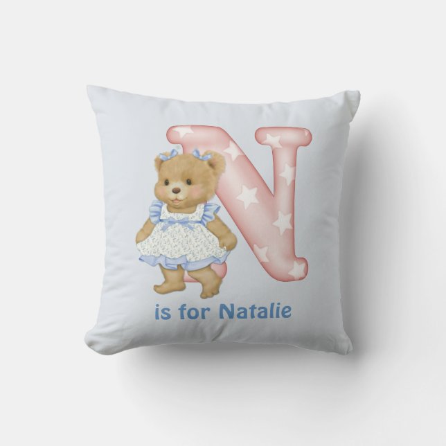 Teddy Bear Letter N Monogram Pillow (Front)