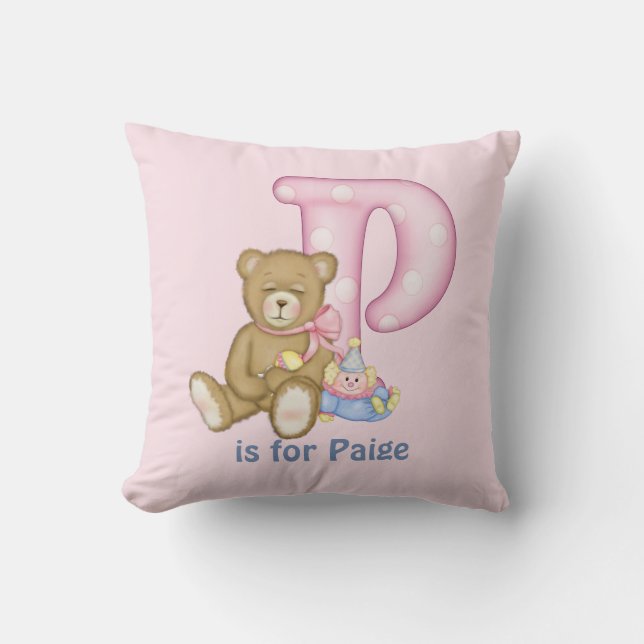 Teddy Bear Letter P Monogram Pillow (Front)