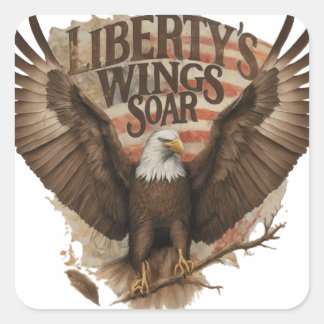 Teddy bear Liberty wings soar design Square Sticker