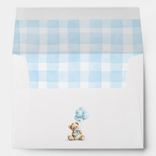 Teddy Bear Light Blue Gingham Check Pattern Envelope
