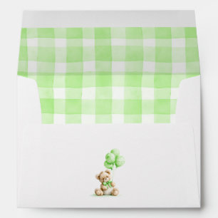 Teddy Bear Light Green Gingham Check Pattern Envelope