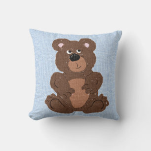 Teddy Bear Linen Blue Cushion