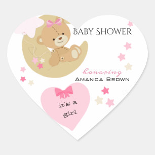 Teddy Bear Love Baby Girl Shower Heart Sticker