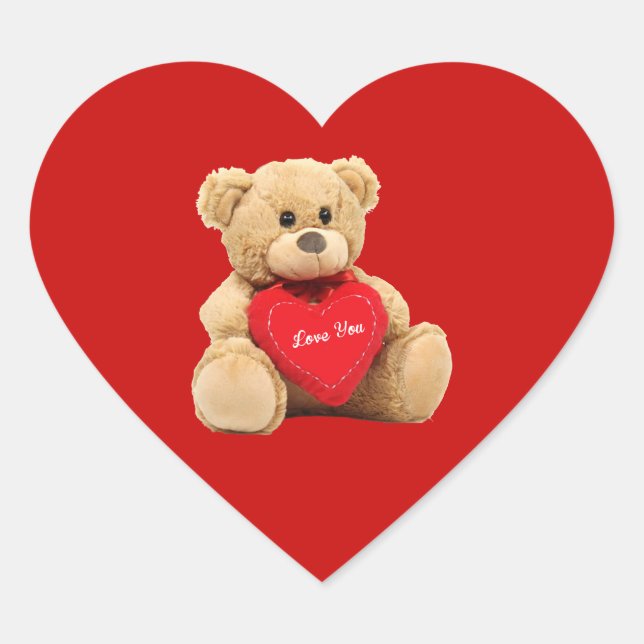 Teddy Bear Love Heart Red Background Sticker (Front)