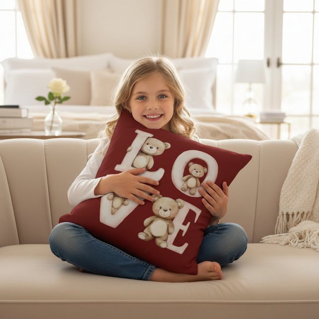 Teddy Bear "LOVE" Watercolor Valentine Design Cushion (Creator Uploaded)