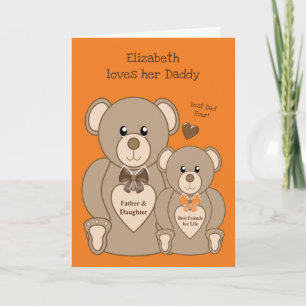 Teddy bear love you daddy orange and brown card