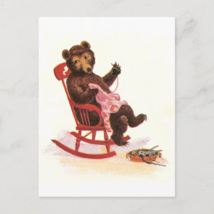 Teddy Bear Mends Clothes Postcard