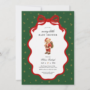 Teddy Bear Merry Little Christmas Baby Shower Invitation