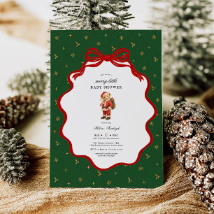 Teddy Bear Merry Little Christmas Baby Shower Invitation