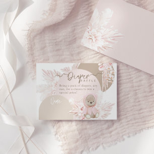 Teddy Bear Modern Boho Girl Baby Shower Diaper Enclosure Card