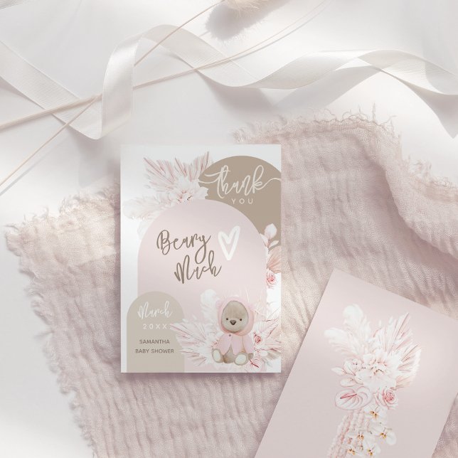 Teddy Bear Modern Boho Girl Baby Shower Thank You Card (Creator Uploaded)