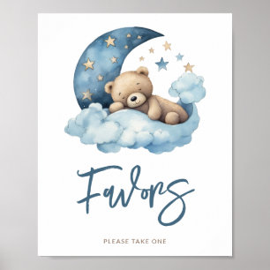 Teddy Bear Moon Baby Shower Favours Poster