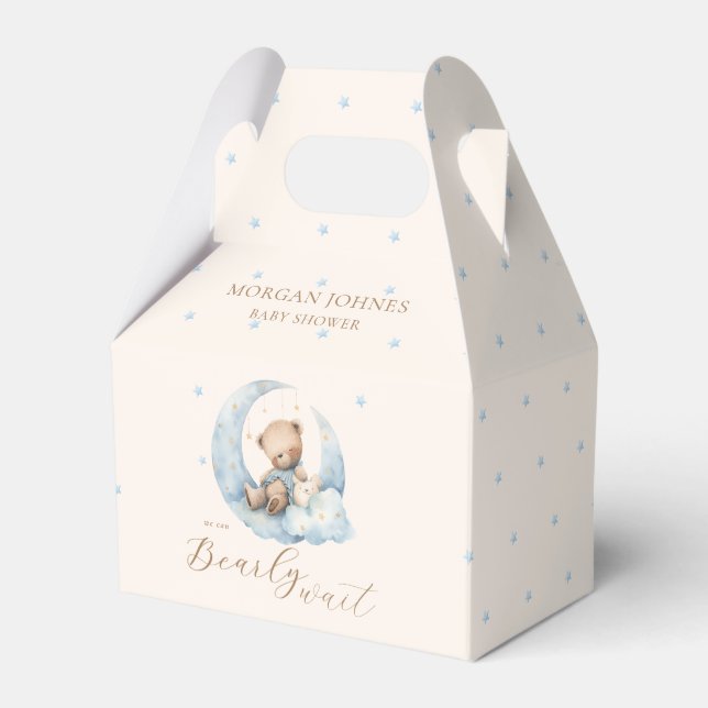 Teddy Bear Moon Bearly Wait Baby Shower Favour Box (Front Side)