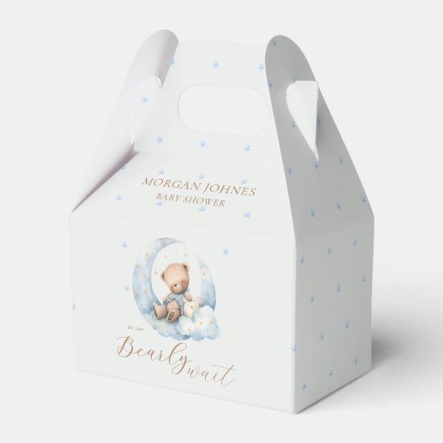 Teddy Bear Moon Bearly Wait Baby Shower Favour Box (Front Side)