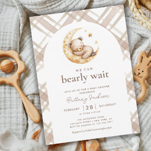 Teddy Bear Moon Beige Gender Neutral Baby Shower Invitation