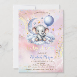 Teddy Bear Moon Cloud Rainbow Baby Shower Invitation