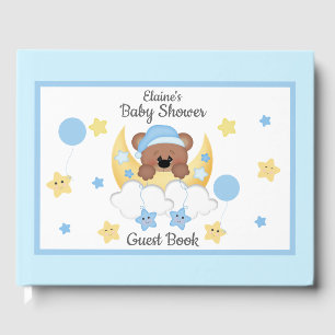 Teddy Bear Moon Stars Baby Boy Shower Guest Book