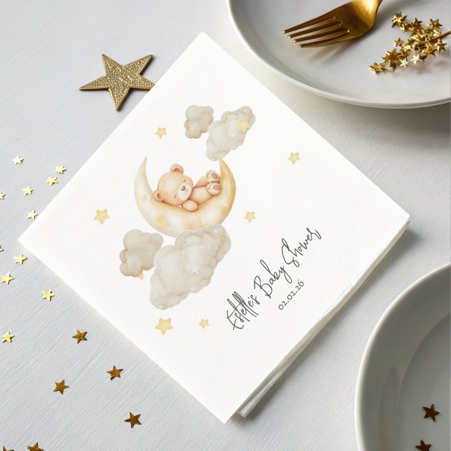 Teddy Bear Moon Stars Baby Shower Napkins (Creator Uploaded)