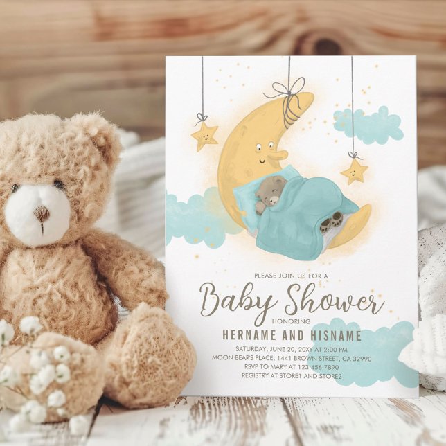 Teddy Bear Moon Stars Boy Baby Shower Invitation (Creator Uploaded)