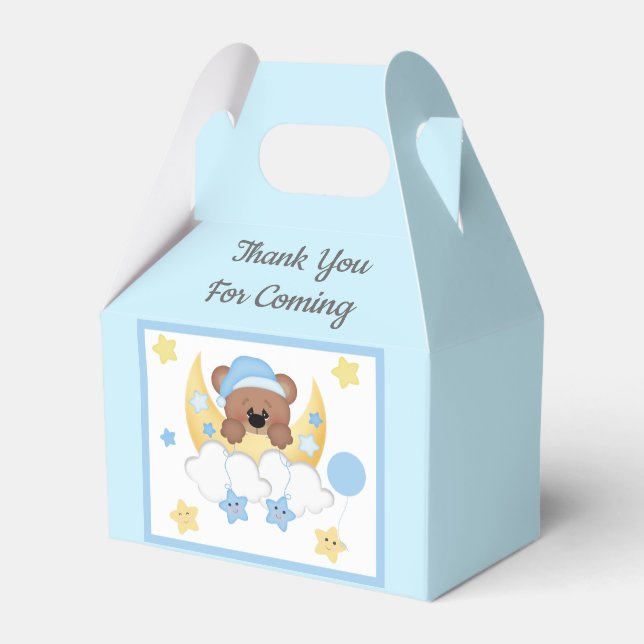 Teddy Bear Moon Stars Clouds Baby Boy Shower  Favour Box (Front Side)
