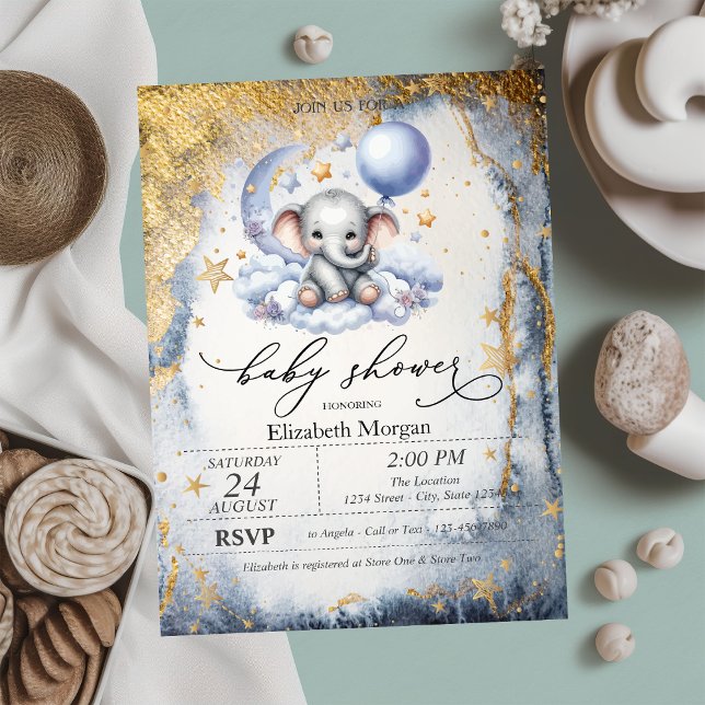 Teddy Bear Moon,Stars Watercolor Baby Shower  Invitation (Creator Uploaded)