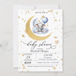 Teddy Bear Moon,Stars Watercolor Baby Shower  Invitation