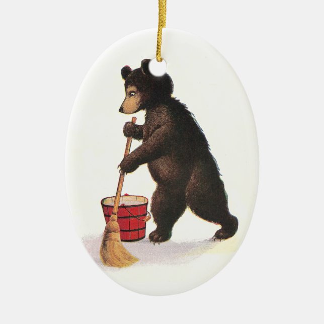 Teddy Bear Mopping Floor Ceramic Tree Decoration (Front)