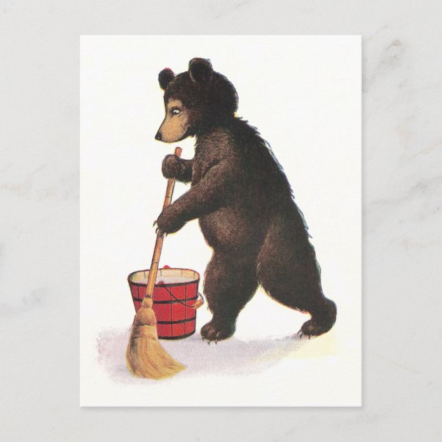 Teddy Bear Mops Floor Postcard (Front)