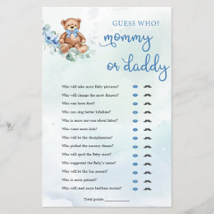 Teddy Bear Mummy or Daddy Boy Baby Shower Game