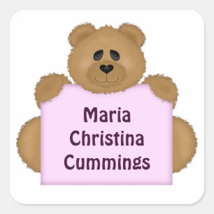 Teddy Bear Name Sticker (Pink)