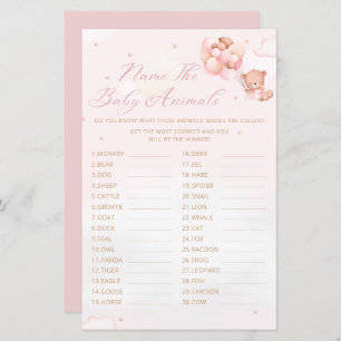 Teddy Bear Name the Baby Animal Baby Shower Game 