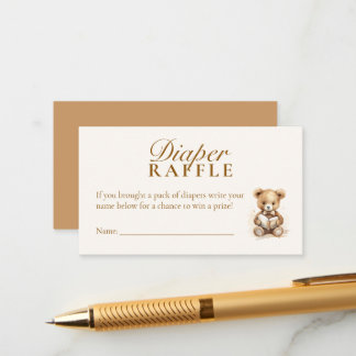 Teddy Bear Neutral Baby Shower Diaper Raffle Card
