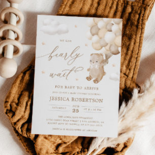 Teddy Bear Neutral Balloons Baby Shower Invitation