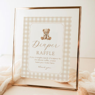 Teddy Bear Neutral Diaper raffle Gingham Poster