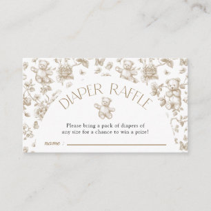 Teddy Bear Neutral Toile Diaper Raffle Baby Shower Enclosure Card