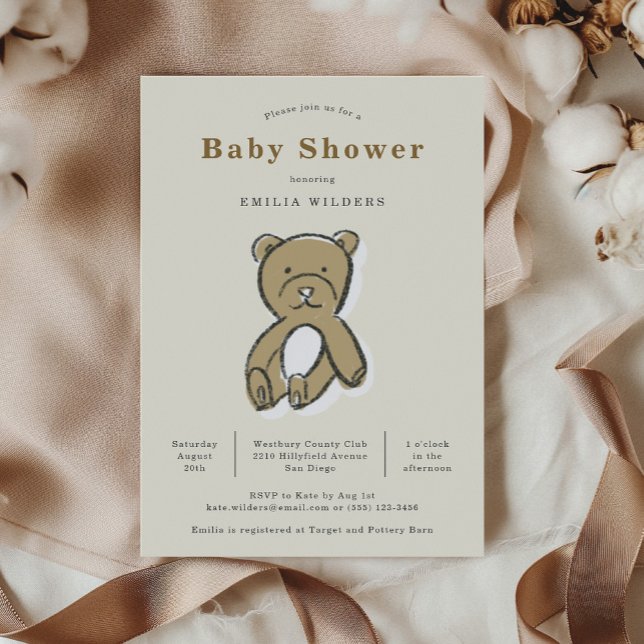 Teddy Bear Newborn Illustration Baby Shower Invitation (Teddy Bear Newborn Illustration Baby Shower Invitation)