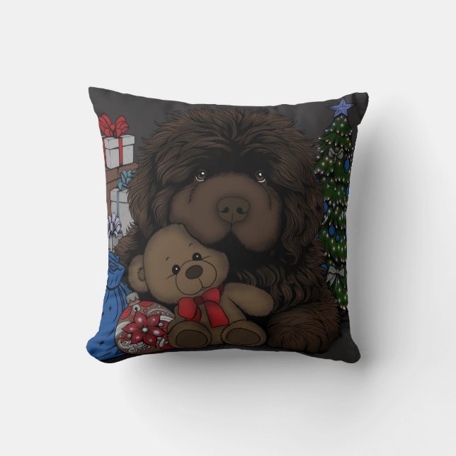 Teddy bear Newfoundland puppy dog Cushion (Front)