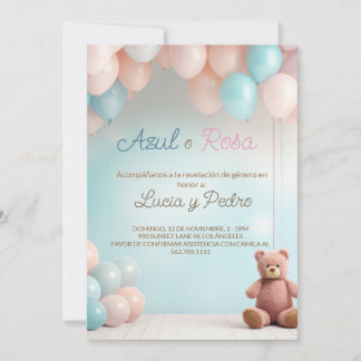 Teddy Bear Niño o Niña - Spanish Gender Reveal   Invitation