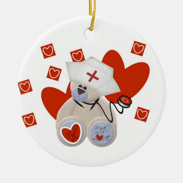 Teddy Bear Nurse Love Tshirts and Gifts Ceramic Ornament (Front)