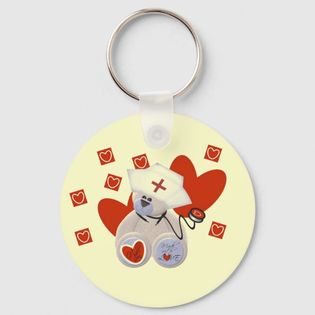 Teddy Bear Nurse Love Tshirts and Gifts Key Ring (Front)