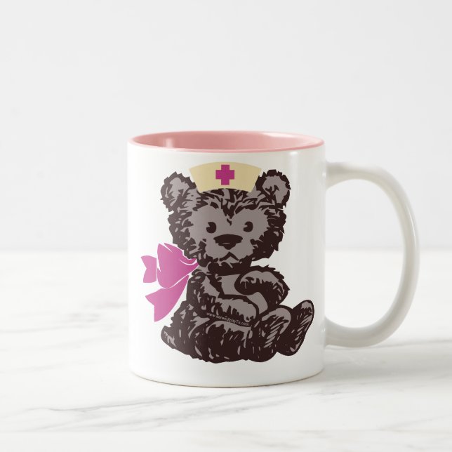 Teddy Bear Nurse (Pink) Two-Tone Coffee Mug (Right)