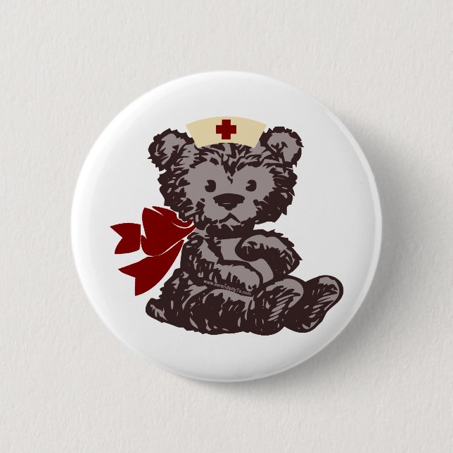 Teddy Bear Nurse (Red) 6 Cm Round Badge (Front)