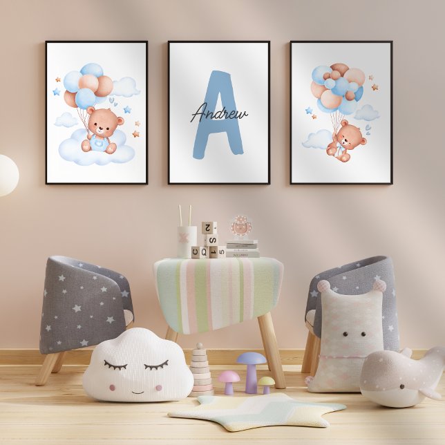 Teddy Bear nursery Baby Boy Initial Name wall art (Creator Uploaded)