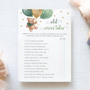 Teddy Bear Old Wives Tales Gender Reveal Baby Card
