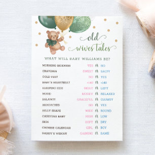 Teddy Bear Old Wives Tales Gender Reveal Baby Card