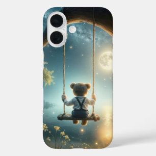 Teddy Bear On a Tree Swing With Fireflies iPhone 16 Case
