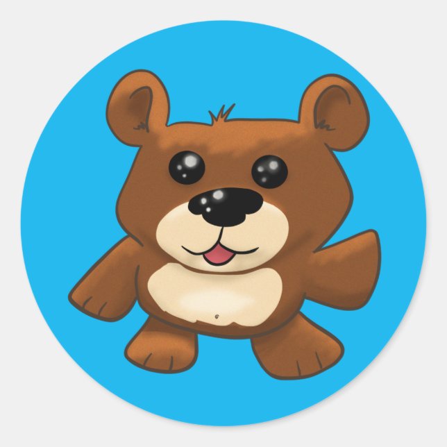 Teddy Bear on Blue Classic Round Sticker (Front)