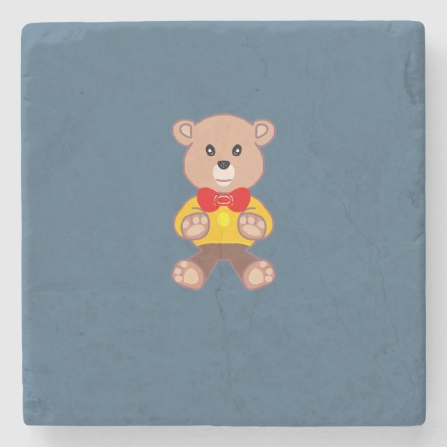  Teddy Bear on Blue Stone Coaster (Front)