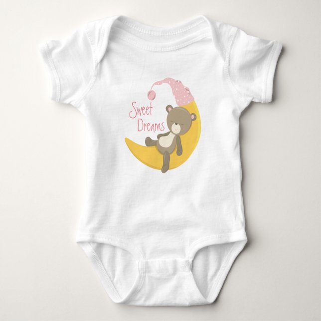 Teddy Bear on Crescent Moon Baby Bodysuit (Front)