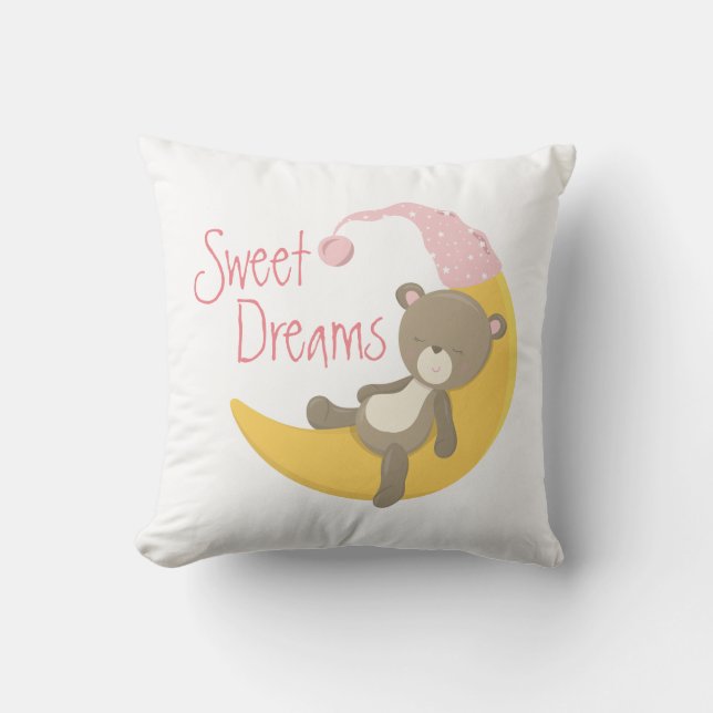 Teddy Bear on Crescent Moon Nursery Cushion (Front)